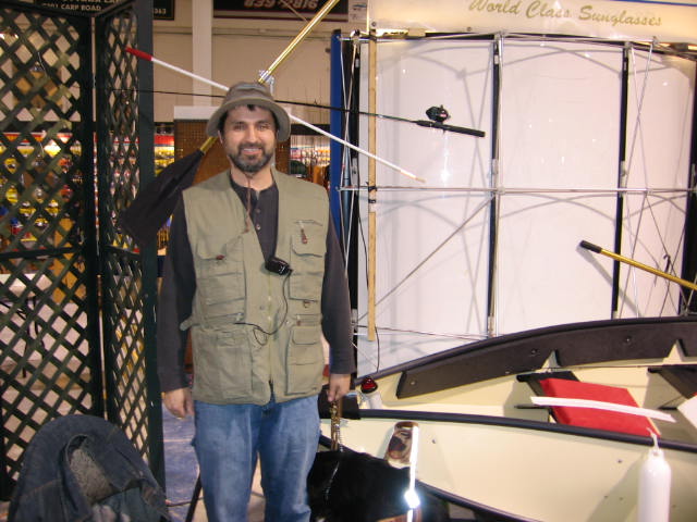 Lawrence next to the Blind Fishing Boat