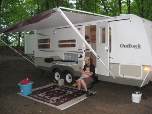 Photo of trailer at camp site Photo of trailer at camp site
