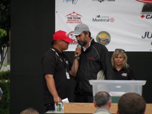 Photo of Ben Woo and Lawrence on stage for the weigh-in